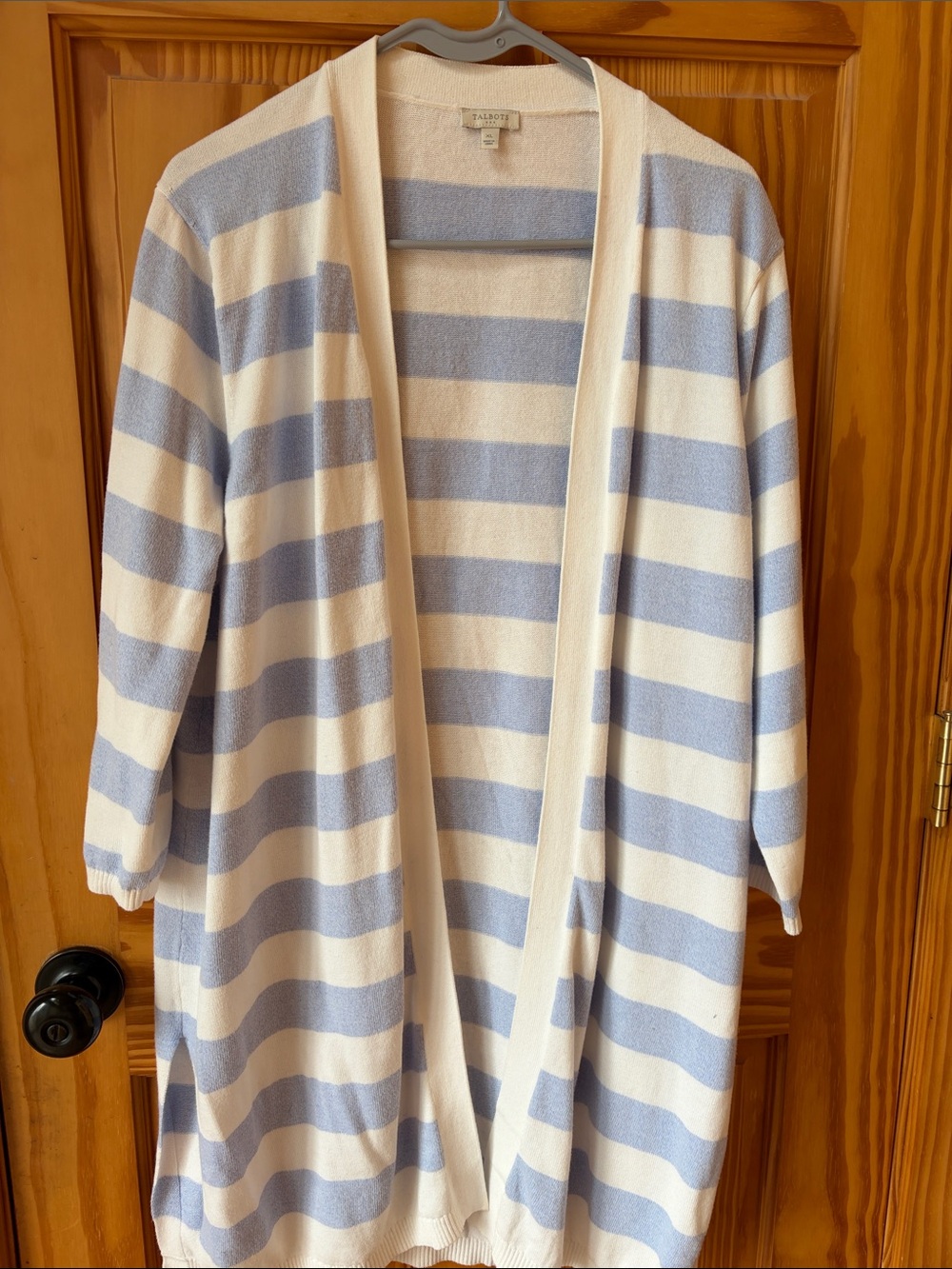 Talbots Blue and White Striped Open-Front Cardigan - Size XL